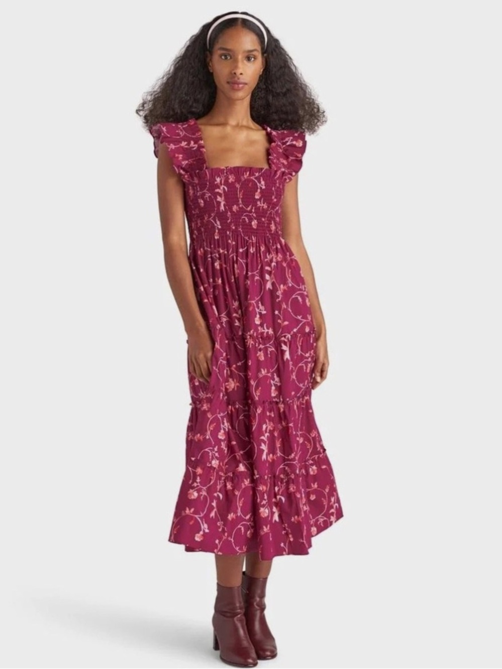 Hill House Home Ellie Nap Dress in Red Burgundy Floral Botanical